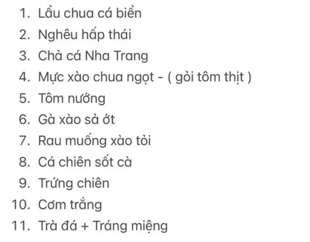 Menu Tour Hòn Mun Làng Chài Mini Beach